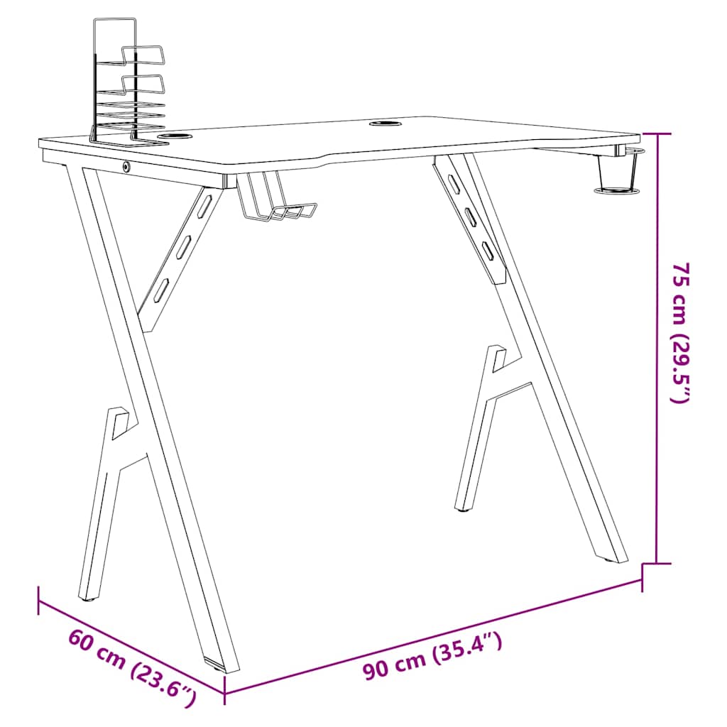 vidaXL Gamingbureau met Y-vormige poten 90x60x75 cm zwart