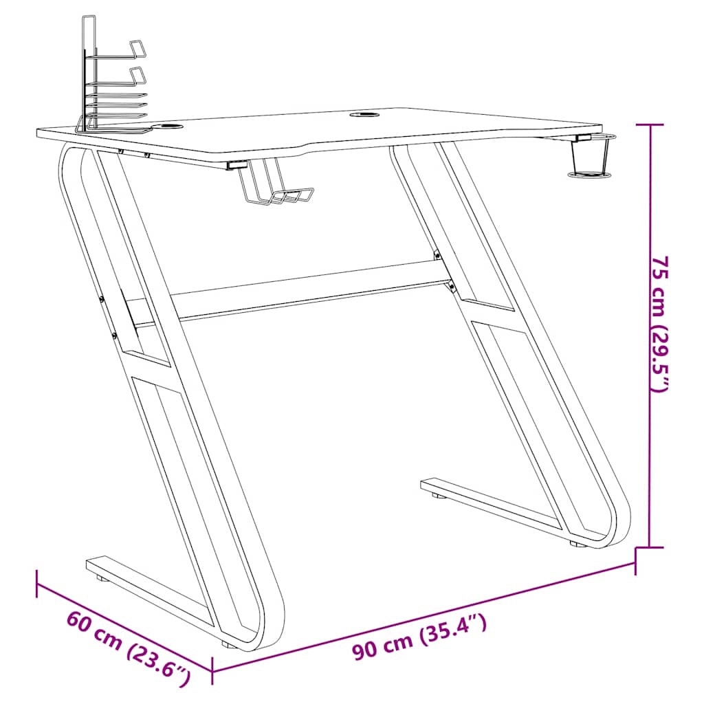 vidaXL Gamingbureau met ZZ-vormige poten 90x60x75 cm zwart