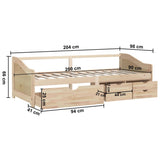 vidaXL Bedbank 3-zits met lades massief grenenhout 90x200 cm