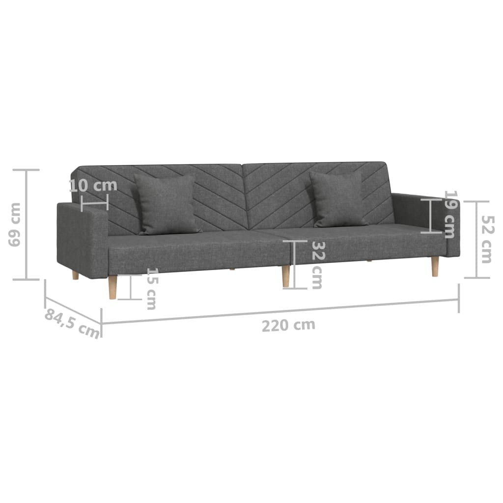 vidaXL 2-Seater Sofa Bed with 2 Pillows Fabric Dark Grey