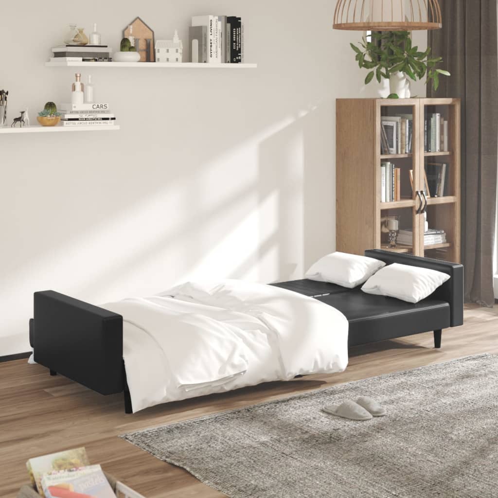 vidaXL 2 Seater Sofa Bed Artificial Leather Black