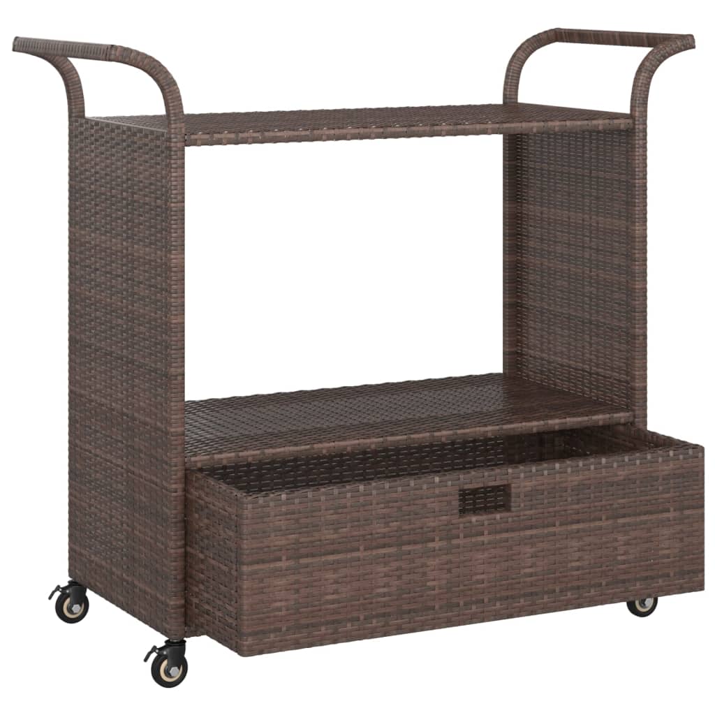 vidaXL Serveerwagen met lade 100x45x97 cm poly rattan bruin