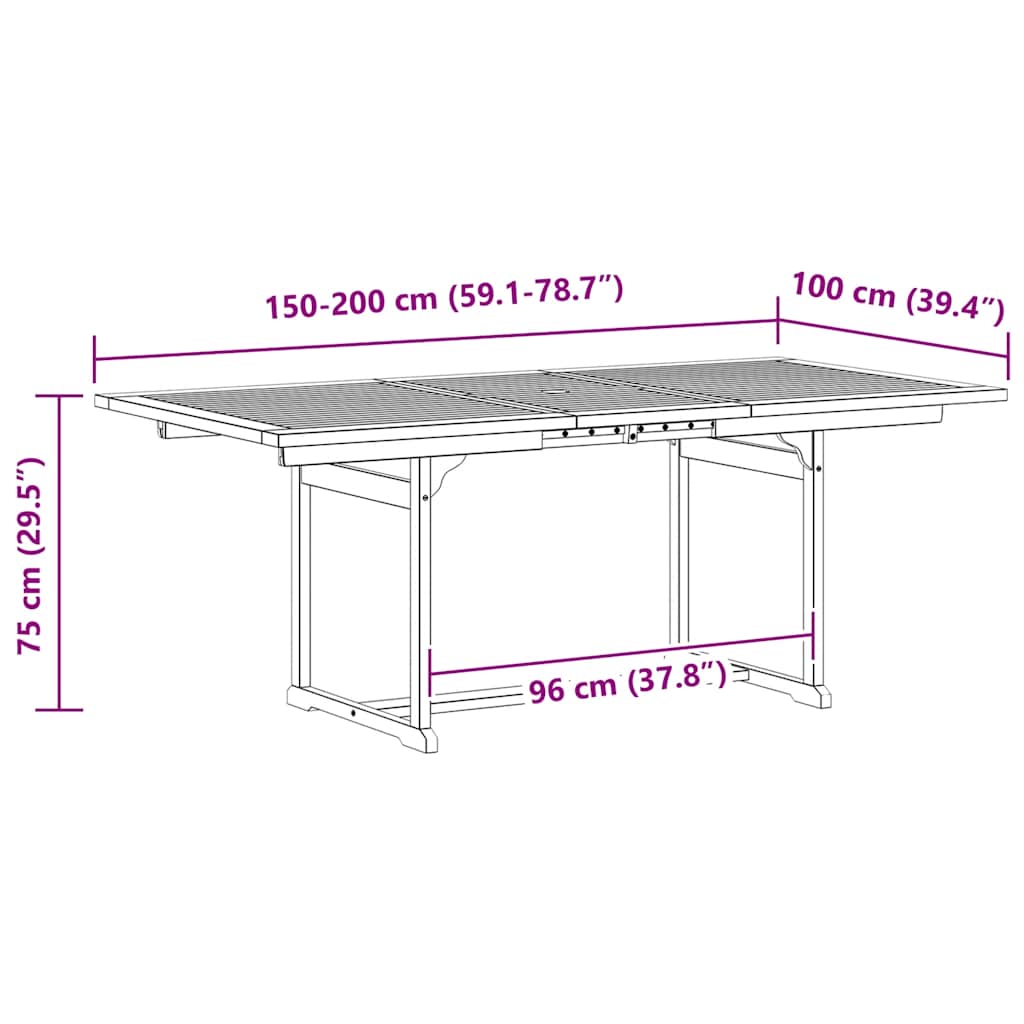 vidaXL Tuintafel (150-200)x100x75 cm massief acaciahout