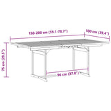 vidaXL Tuintafel (150-200)x100x75 cm massief acaciahout
