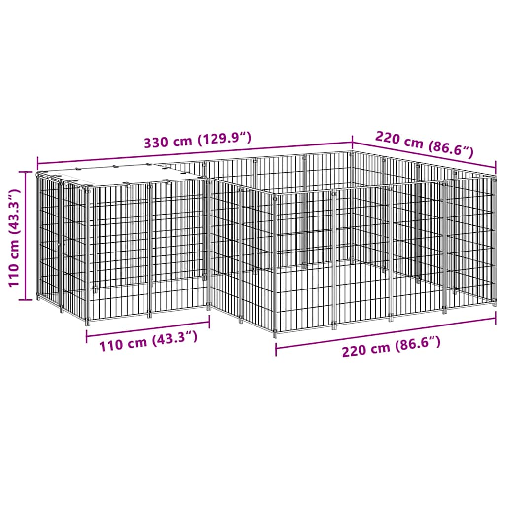 vidaXL Dog Kennel 6.05 m² Steel Black