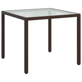 vidaXL Tuintafel 90x90x75 cm gehard glas en poly rattan bruin