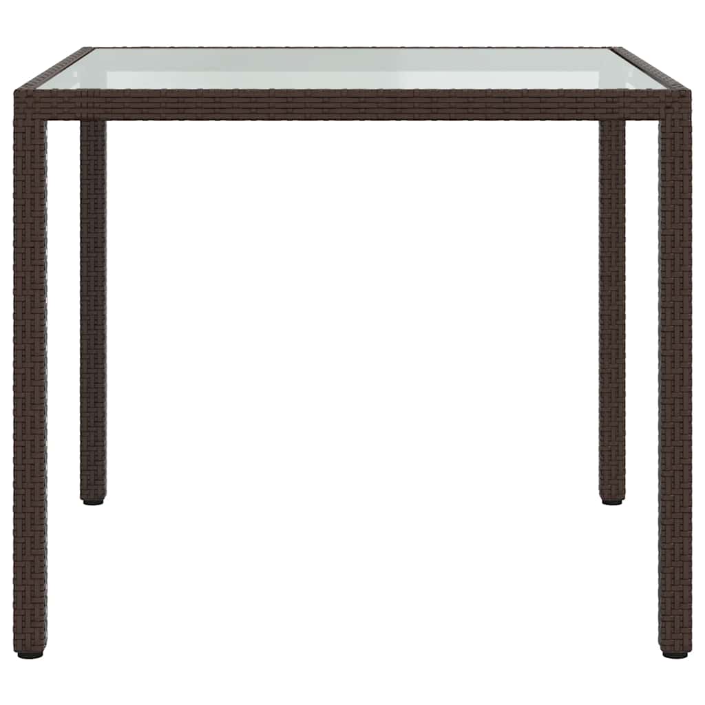 vidaXL Tuintafel 90x90x75 cm gehard glas en poly rattan bruin