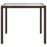 vidaXL Tuintafel 90x90x75 cm gehard glas en poly rattan bruin