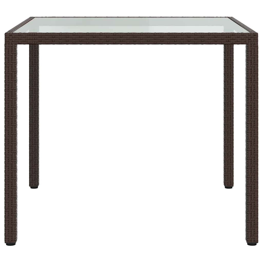 vidaXL Tuintafel 90x90x75 cm gehard glas en poly rattan bruin