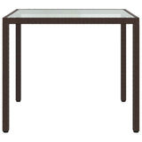 vidaXL Tuintafel 90x90x75 cm gehard glas en poly rattan bruin