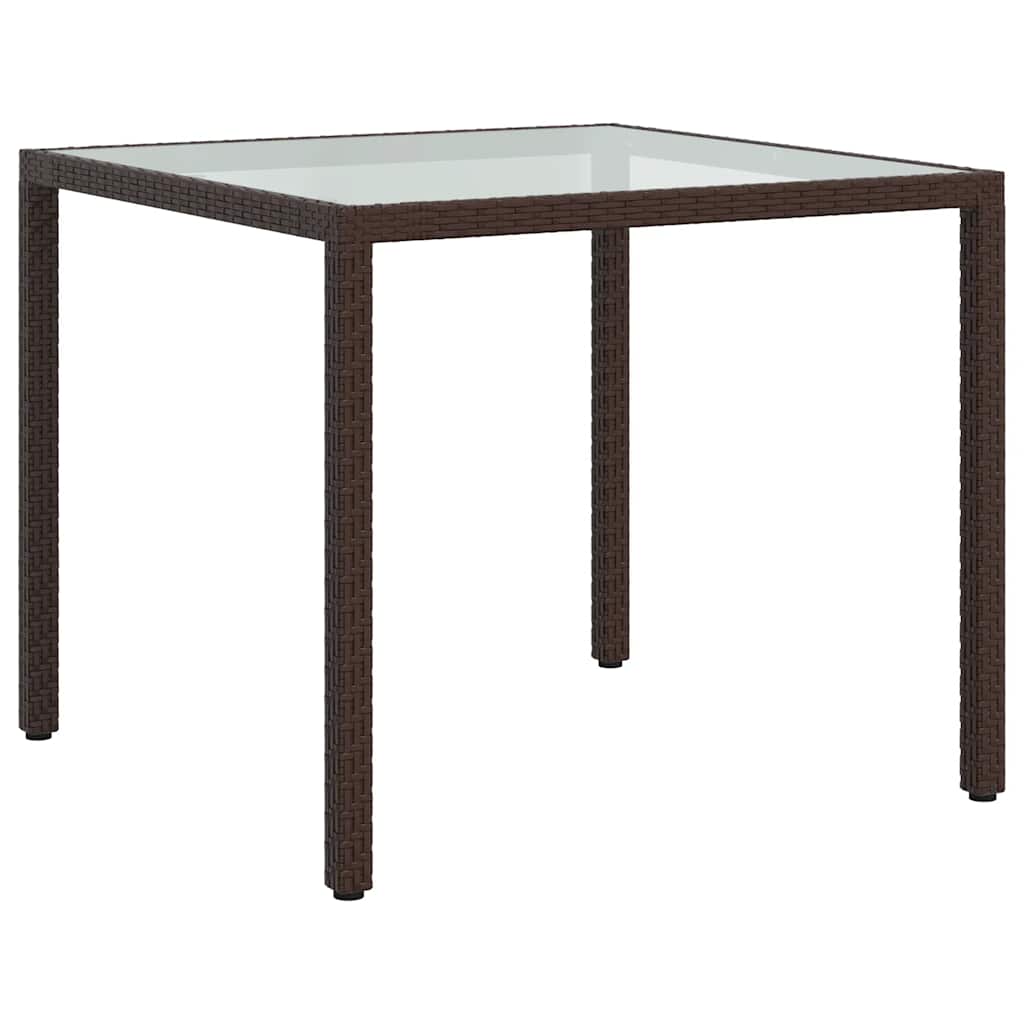 vidaXL Tuintafel 90x90x75 cm gehard glas en poly rattan bruin