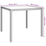 vidaXL Tuintafel 90x90x75 cm gehard glas en poly rattan bruin