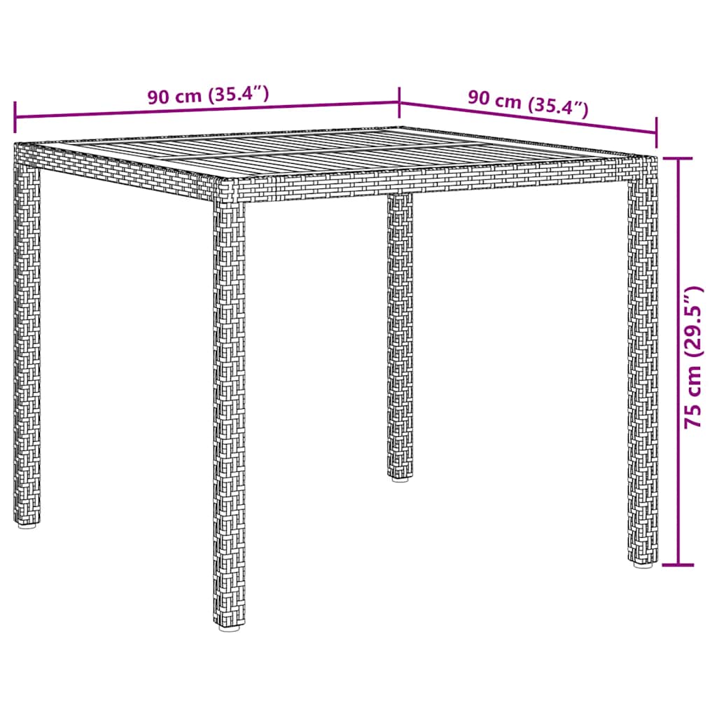 vidaXL Tuintafel 90x90x75 cm poly rattan en acaciahout zwart