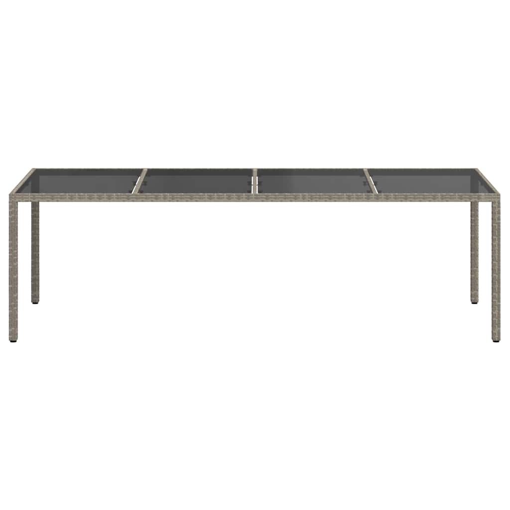 vidaXL Tuintafel 250x100x75 cm gehard glas en poly rattan grijs