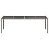 vidaXL Tuintafel 250x100x75 cm gehard glas en poly rattan grijs