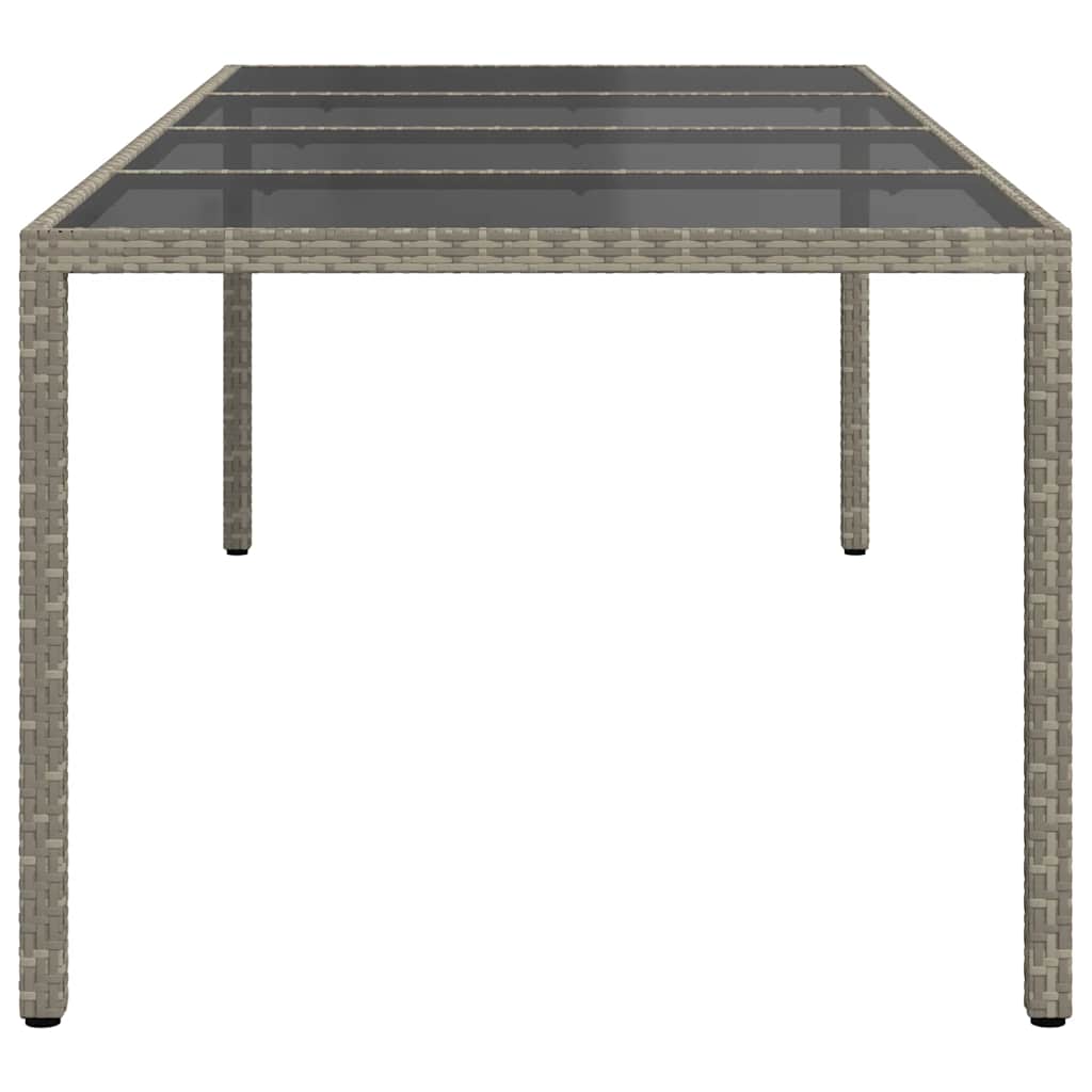 vidaXL Tuintafel 250x100x75 cm gehard glas en poly rattan grijs