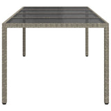 vidaXL Tuintafel 250x100x75 cm gehard glas en poly rattan grijs