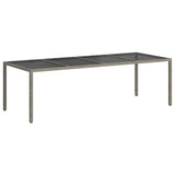 vidaXL Tuintafel 250x100x75 cm gehard glas en poly rattan grijs