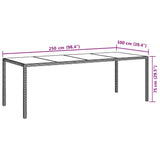 vidaXL Tuintafel 250x100x75 cm gehard glas en poly rattan grijs