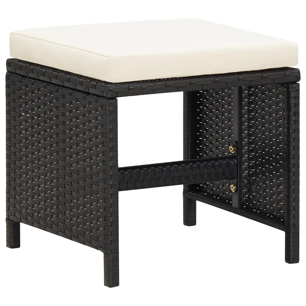 vidaXL Garden stools 4 pcs with cushions poly rattan black