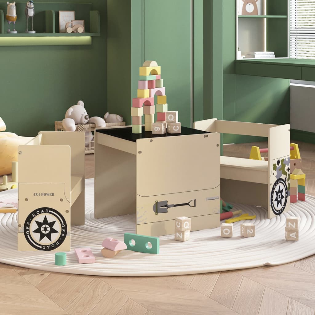 vidaXL 3-Piece Kids' Table and Chair Set Off-Road Car Design MDF