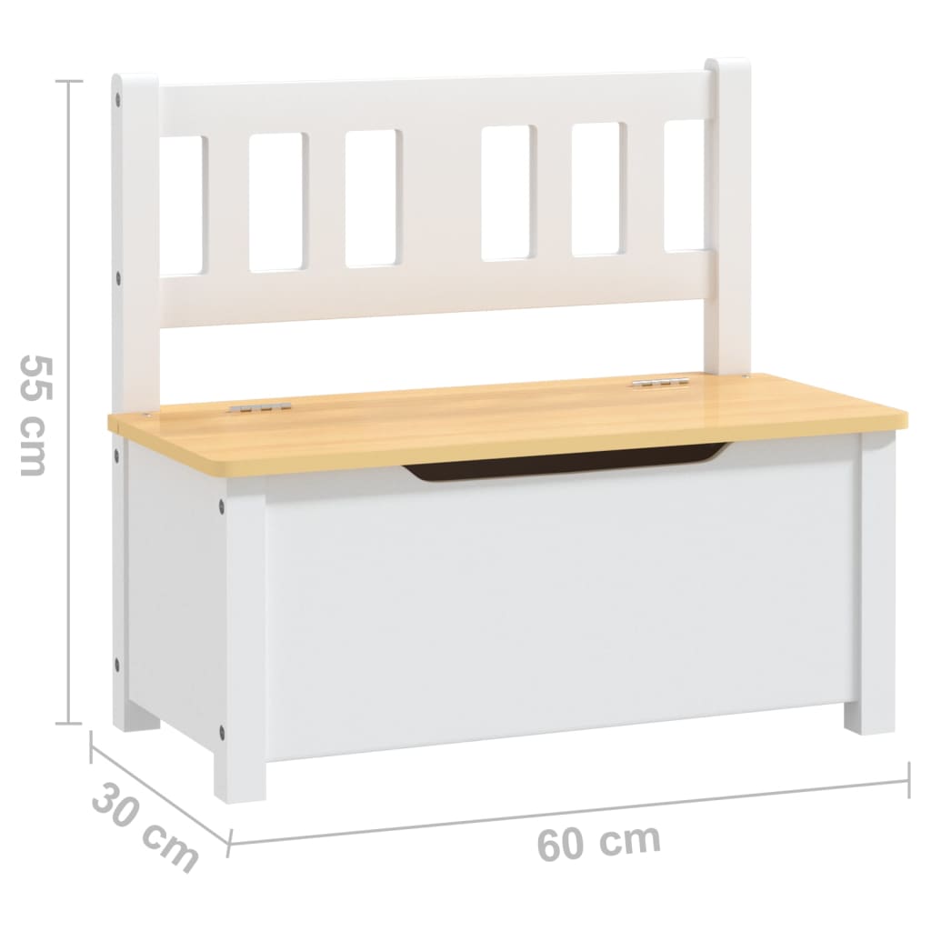 vidaXL Kinderopbergbankje 60x30x55 cm MDF wit en grijs