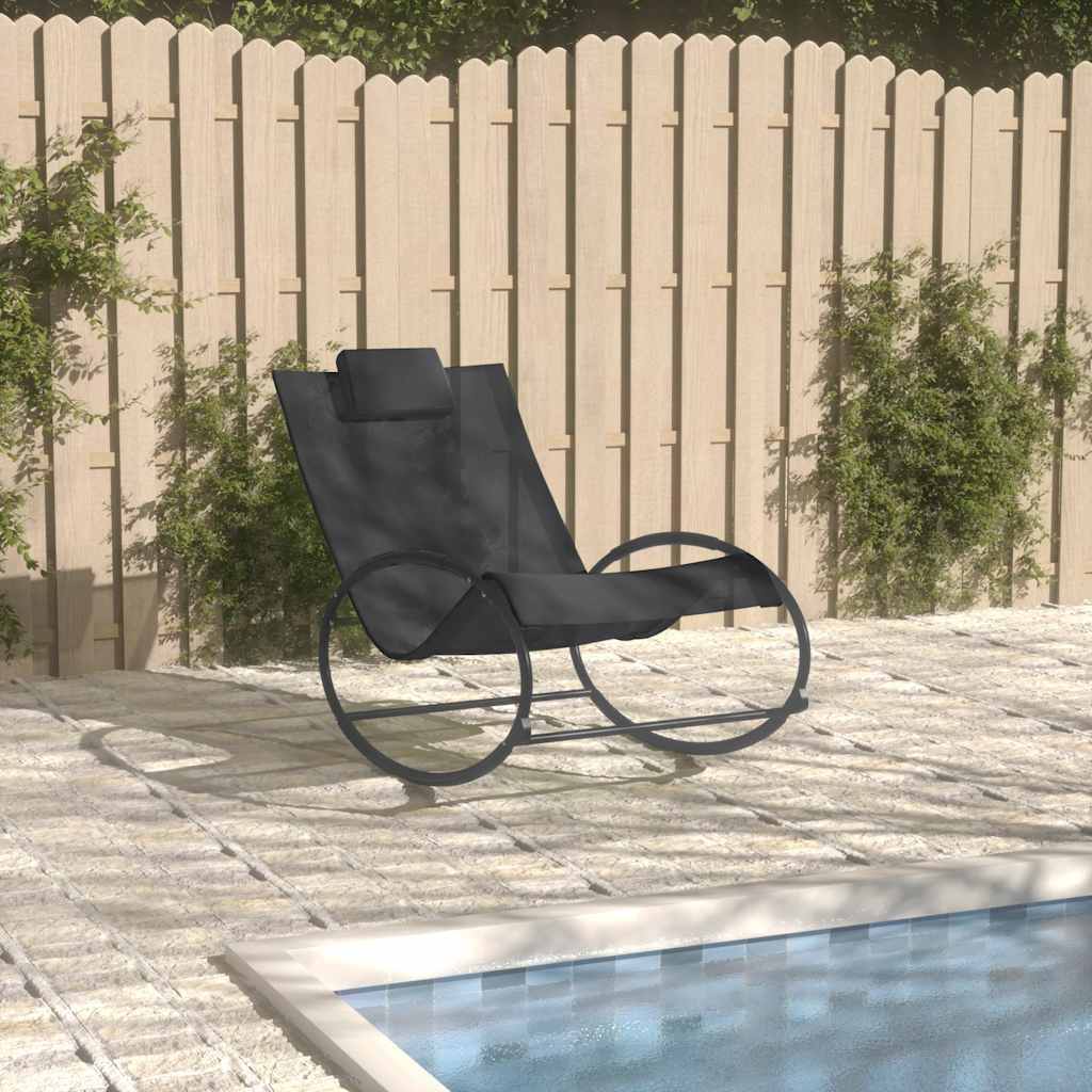 vidaXL Sun Lounger with Cushion Steel and Textilene Black