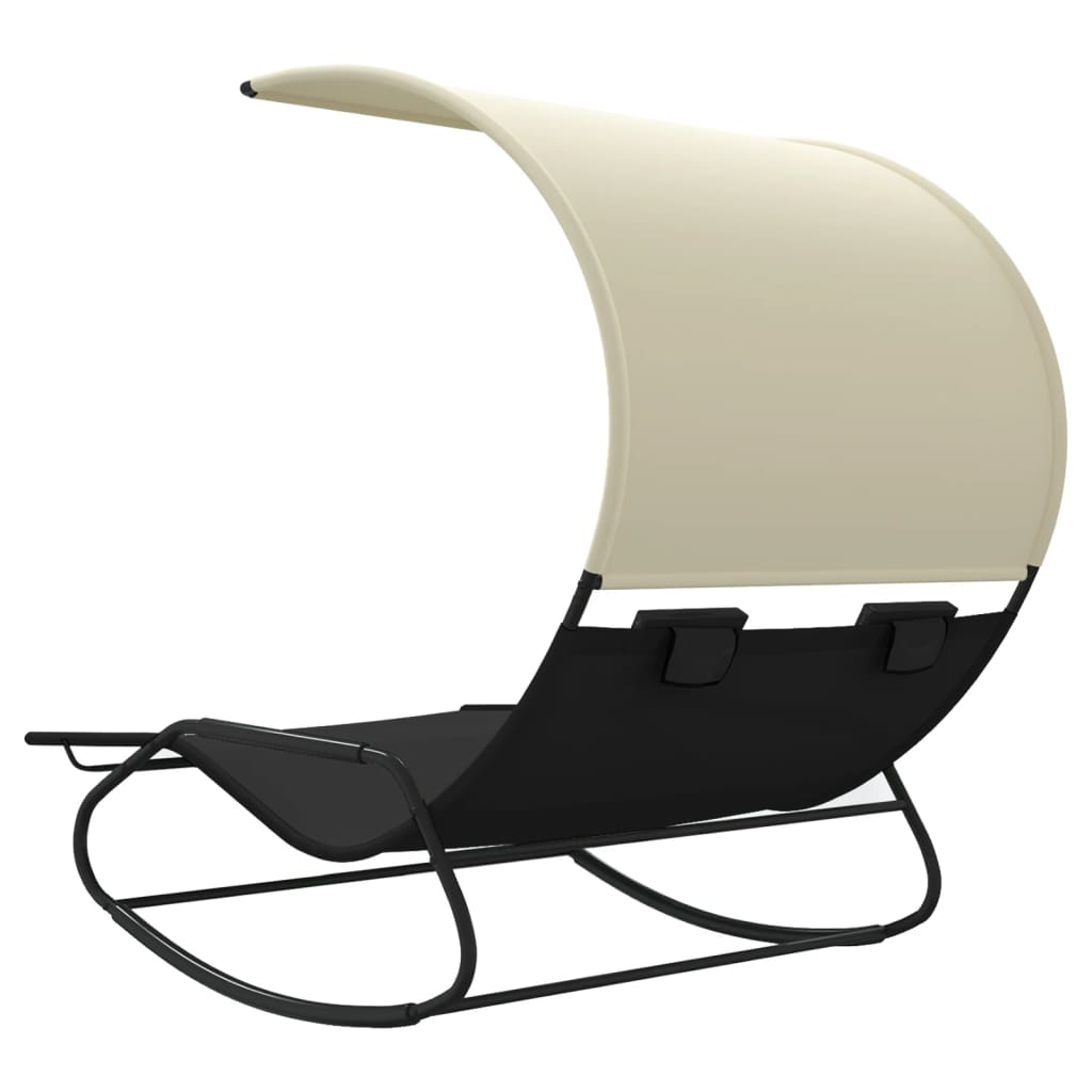 vidaXL Double Rocking Sun Lounger with Canopy Textilene Cream