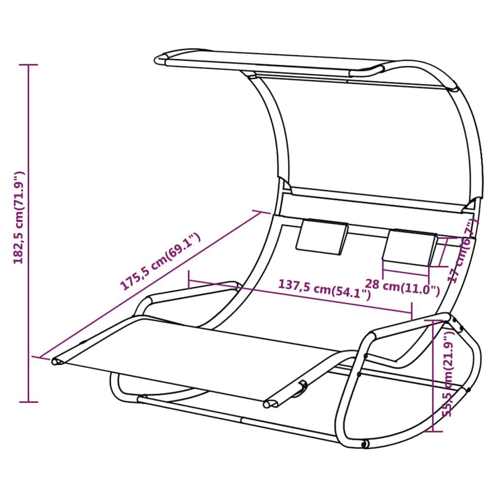 vidaXL Double Rocking Sun Lounger with Canopy Textilene Cream