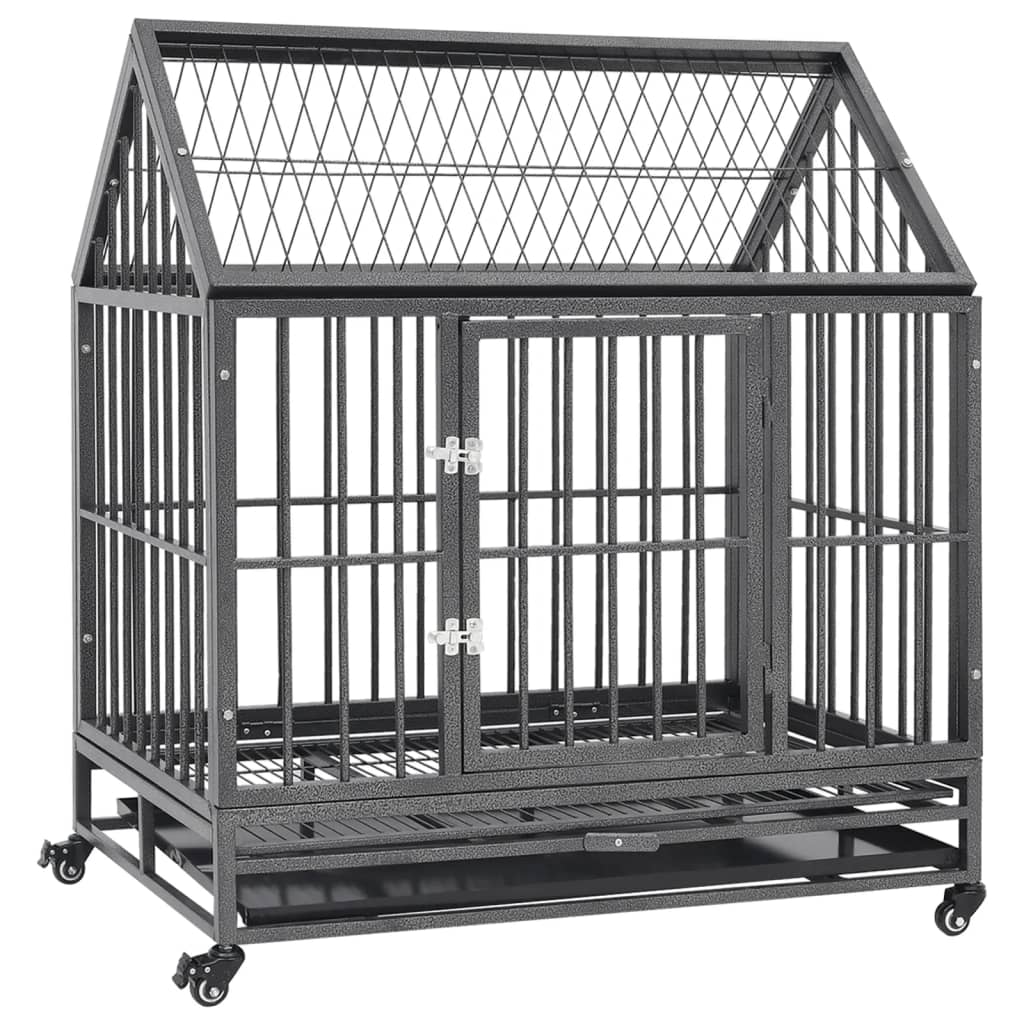 vidaXL Dog Crate with Wheels and Roof 92x62x106 cm Steel