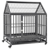vidaXL Dog Crate with Wheels and Roof 92x62x106 cm Steel