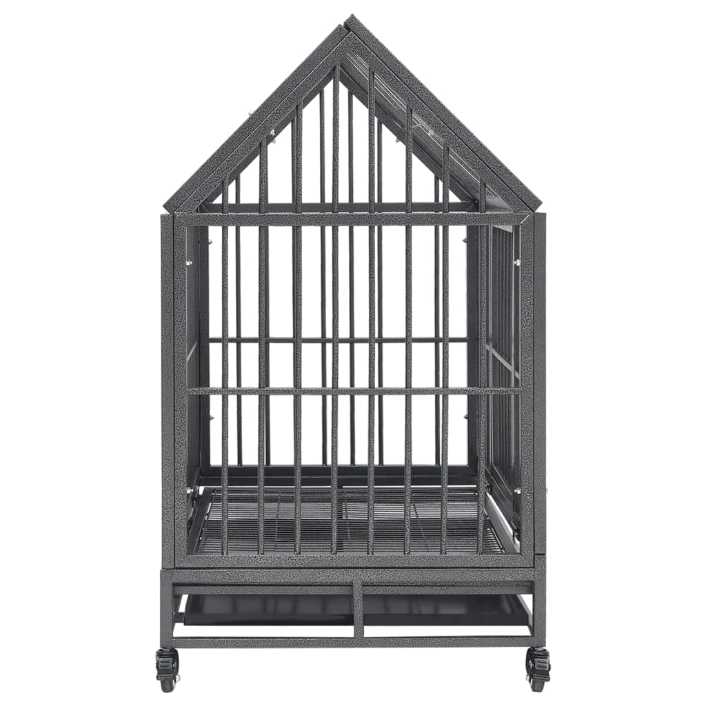 vidaXL Dog Crate with Wheels and Roof 92x62x106 cm Steel