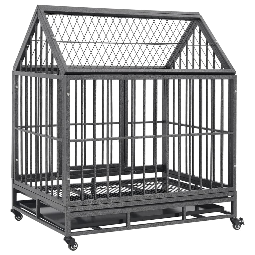 vidaXL Dog Crate with Wheels and Roof 92x62x106 cm Steel