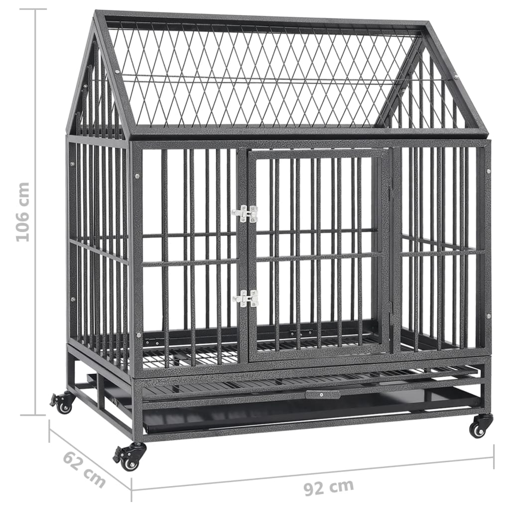 vidaXL Dog Crate with Wheels and Roof 92x62x106 cm Steel