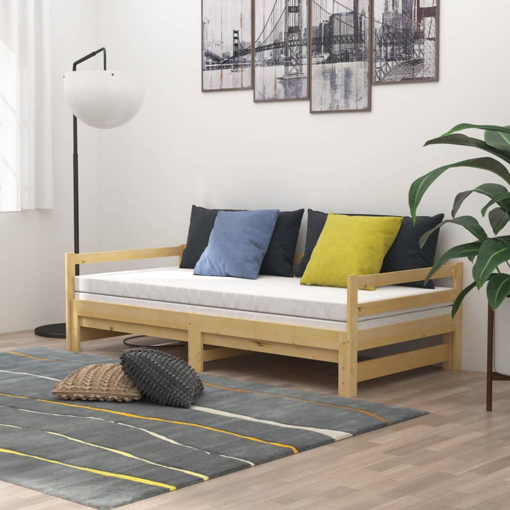 vidaXL Slaapbank uitschuifbaar massief grenenhout 2x(90x200) cm
