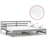vidaXL Slaapbank uitschuifbaar massief grenenhout grijs 2x(90x200) cm