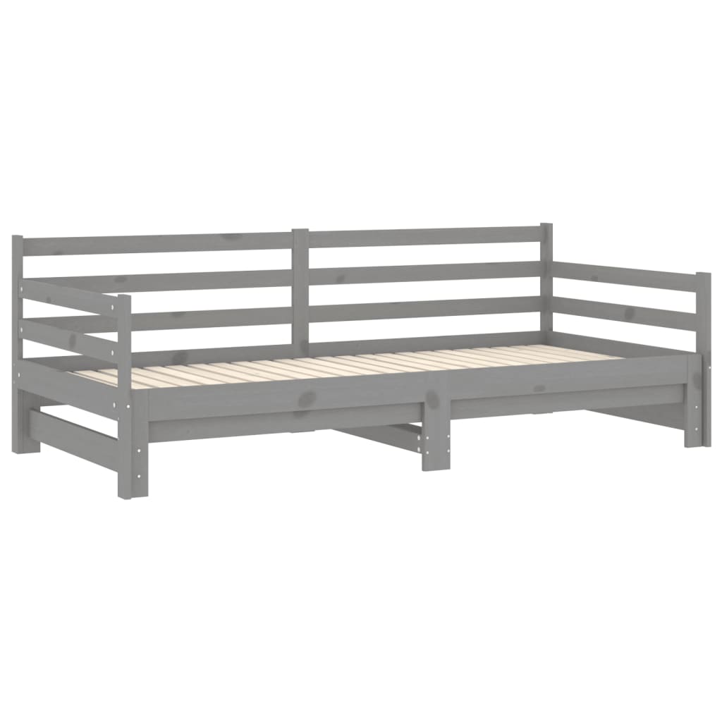 vidaXL Slaapbank uitschuifbaar massief grenenhout grijs 2x(90x200) cm