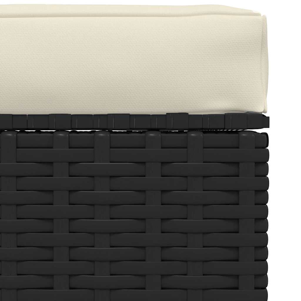 vidaXL Footrest with Cushion 70x70x30 cm Poly Rattan Black