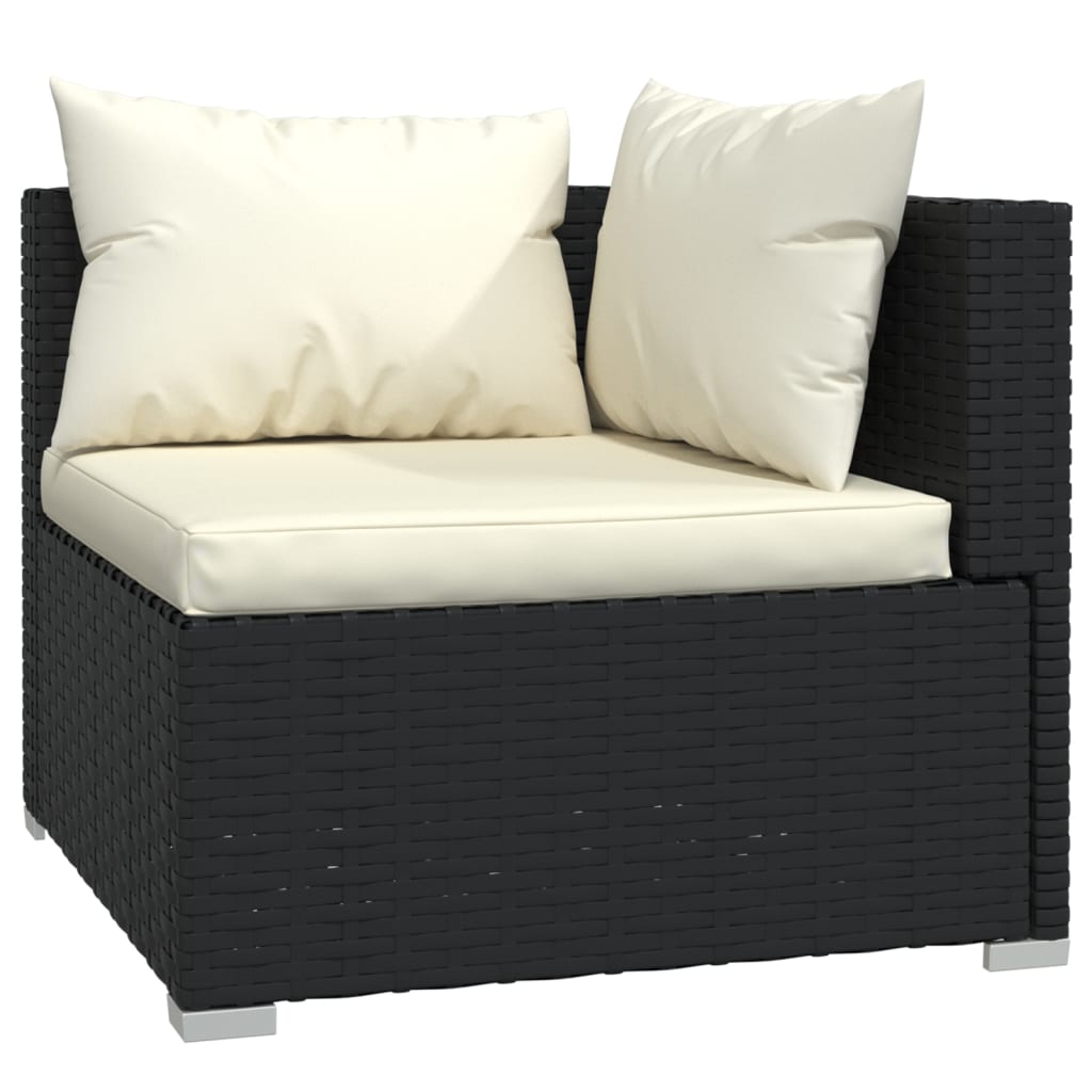 vidaXL 3-delige Loungeset met kussens poly rattan zwart