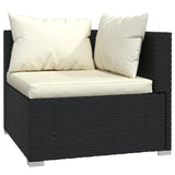 vidaXL 3-delige Loungeset met kussens poly rattan zwart