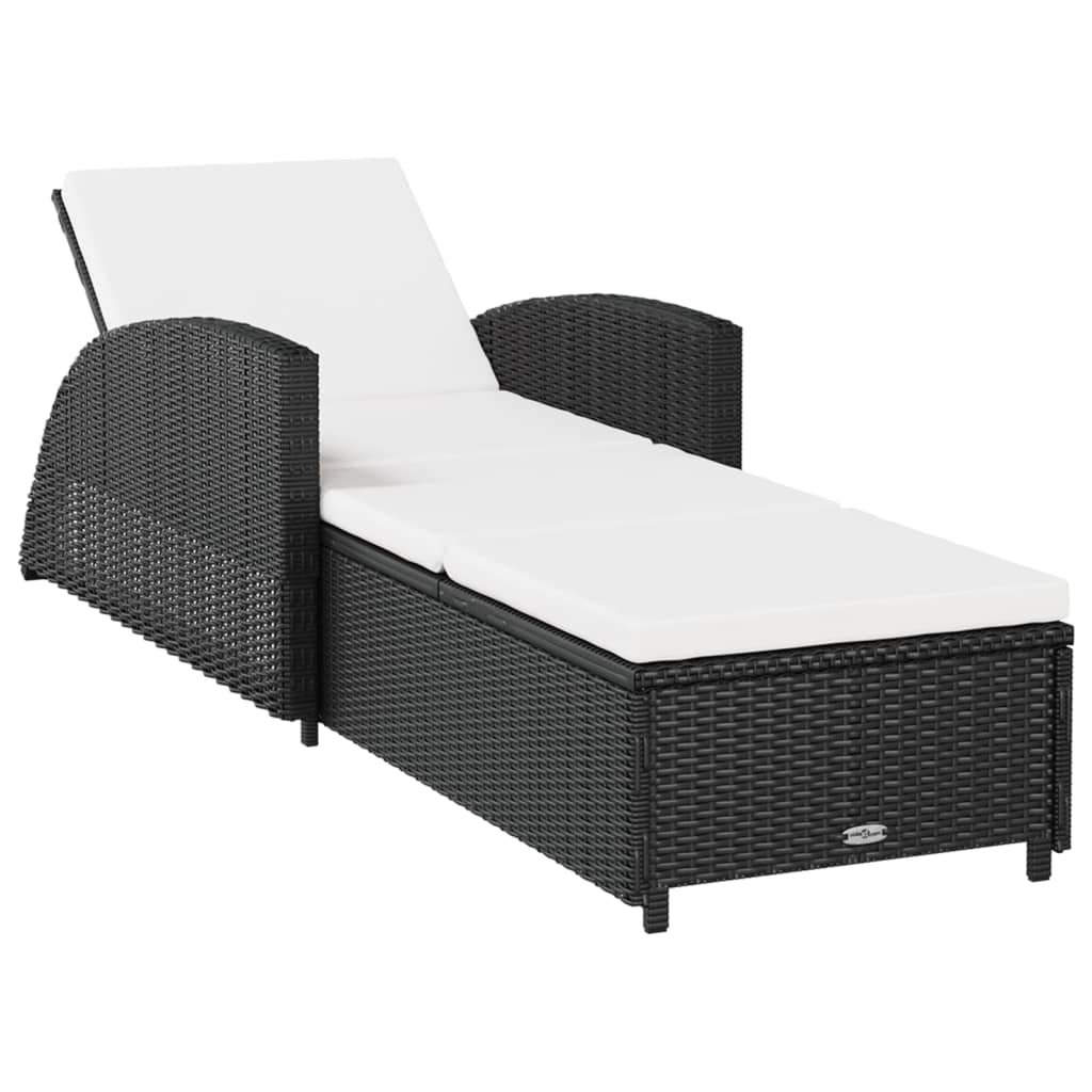 vidaXL Sun Lounger with Cream Cushion Poly Rattan Black