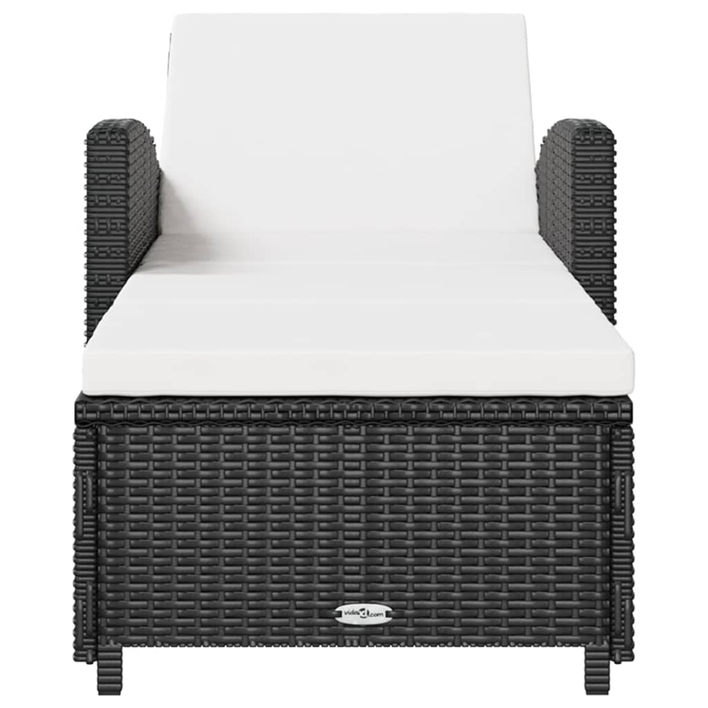 vidaXL Sun Lounger with Cream Cushion Poly Rattan Black