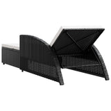 vidaXL Sun Lounger with Cream Cushion Poly Rattan Black