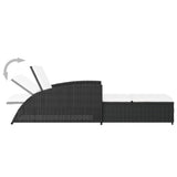 vidaXL Sun Lounger with Cream Cushion Poly Rattan Black