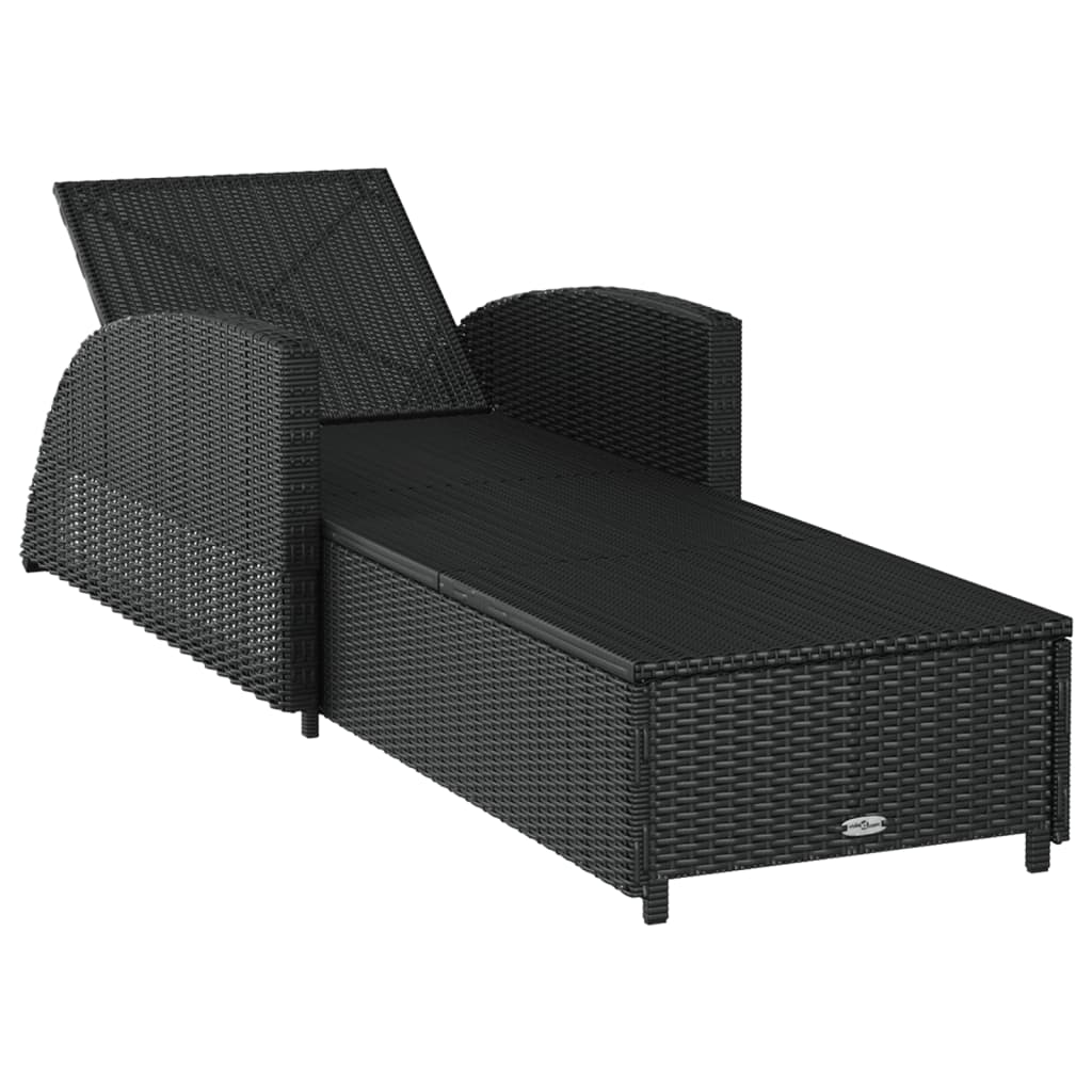 vidaXL Sun Lounger with Cream Cushion Poly Rattan Black