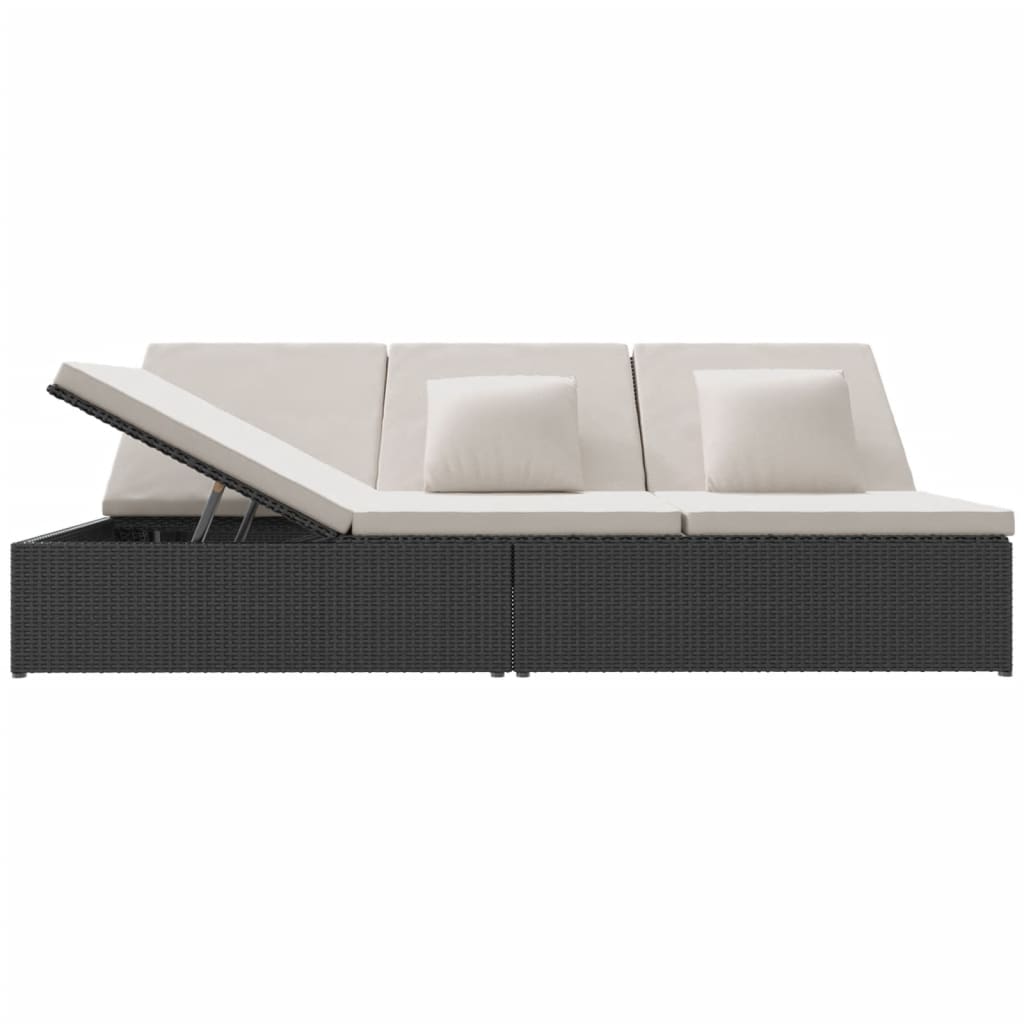 vidaXL Ligbed met kussens converteerbaar poly rattan zwart