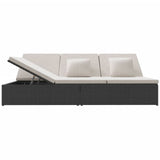 vidaXL Ligbed met kussens converteerbaar poly rattan zwart