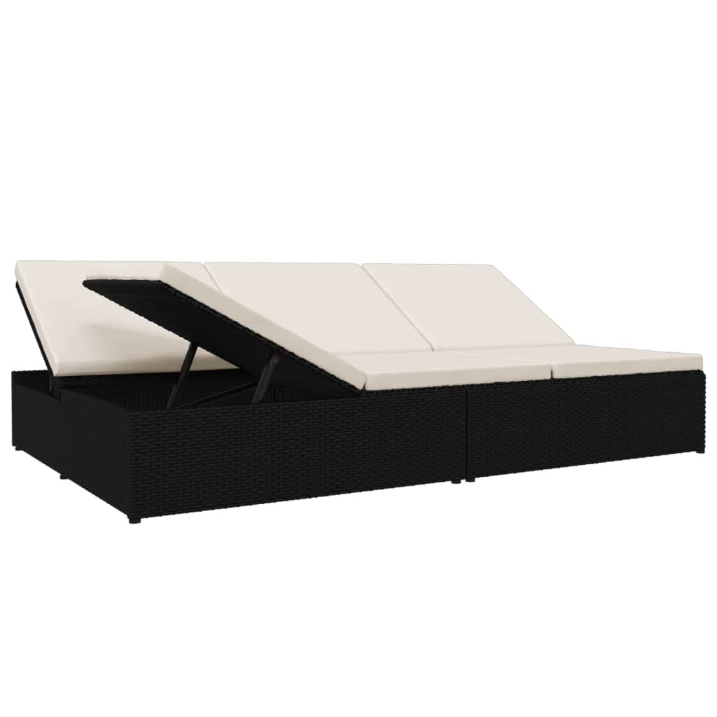 vidaXL Ligbed met kussens converteerbaar poly rattan zwart
