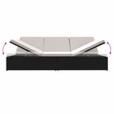 vidaXL Ligbed met kussens converteerbaar poly rattan zwart