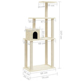 vidaXL Cat scratcher with sisal scratching posts 147 cm cream